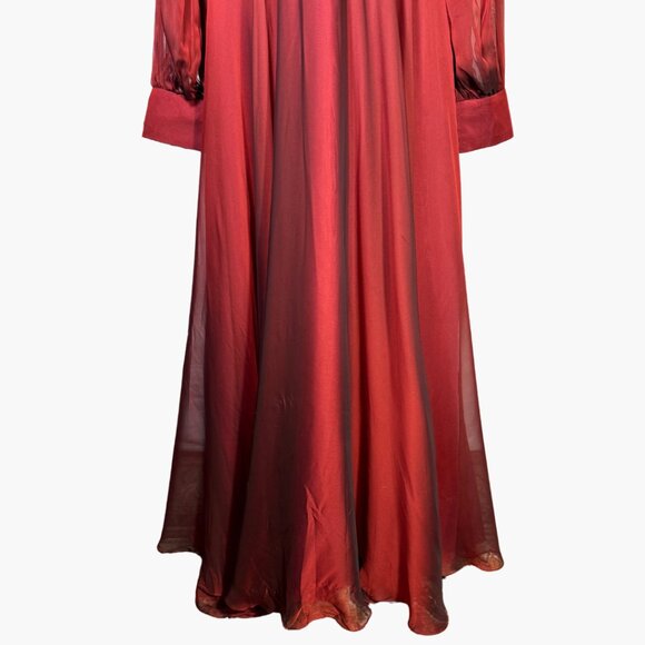NWT Sheer Blouson Sleeve Surplice Gown in Garnet Sz 16 Red - Picture 4 of 16